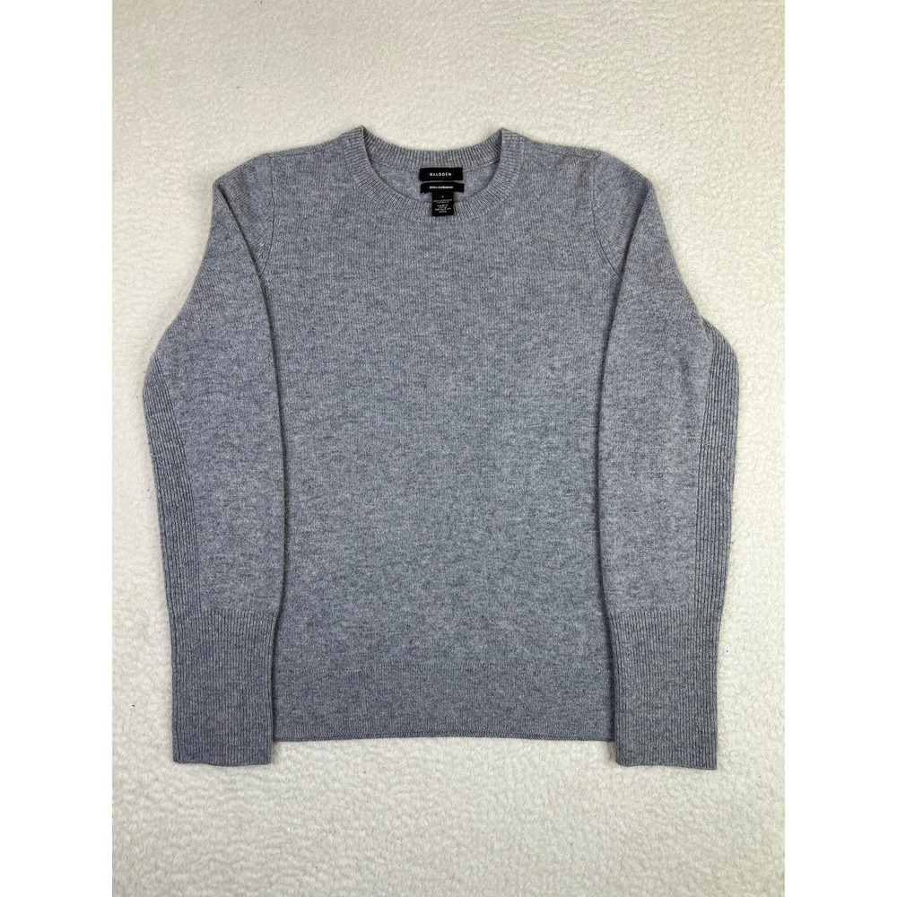 Halogen Sweater Womens Small Gray 100% Cashmere Crewneck Knit Pullover Soft